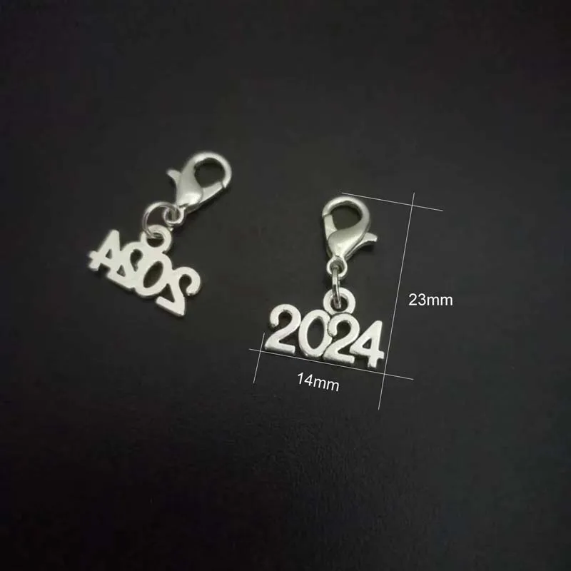 12pcs 2024 2025 Charms Letter With Lobster Pendants DIY Making Findings Handmade Tibetan Jewelry