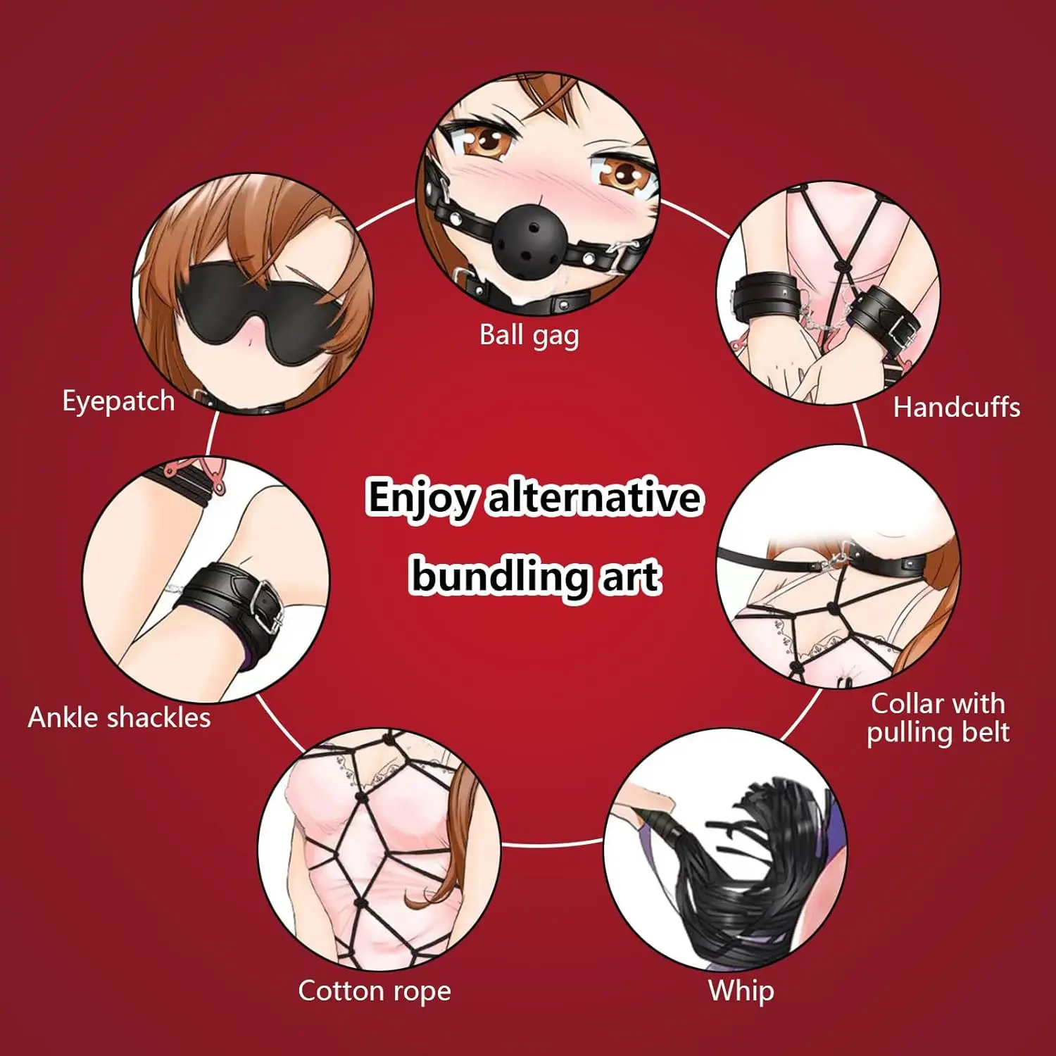 Sexy Toys for Cosplay Couples Adult Products 18 Handcuffs Erotic Accessories Bondage Hemp Rope Mask Sex SM BDSM Bondage Kit Set - view 2