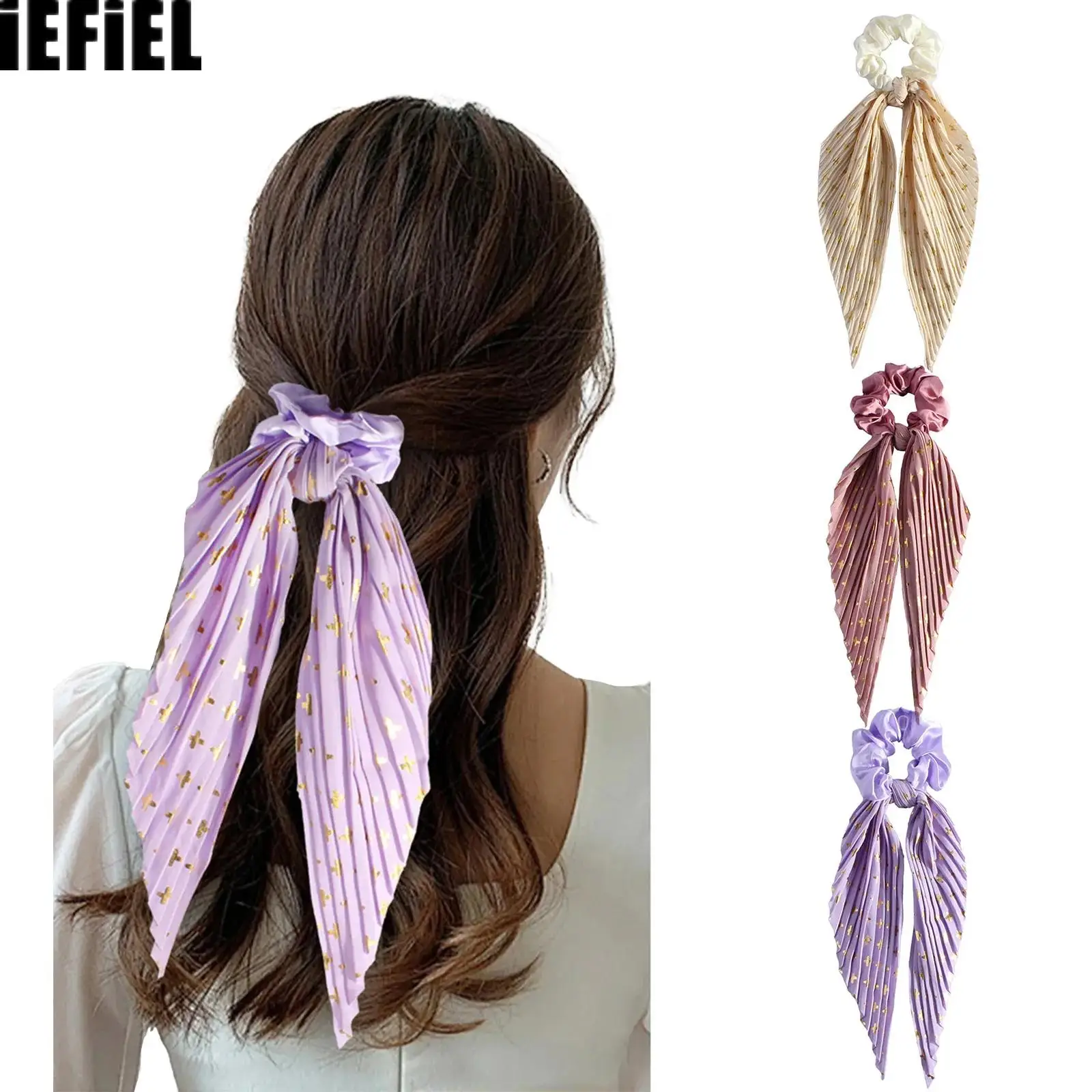 3 قطع من أغطية الرأس ذات القوس المطوي العتيق مع طباعة نجوم ذهبية 3 ألوان ربطة شعر على شكل ذيل حصان للنساء والفتيات #1