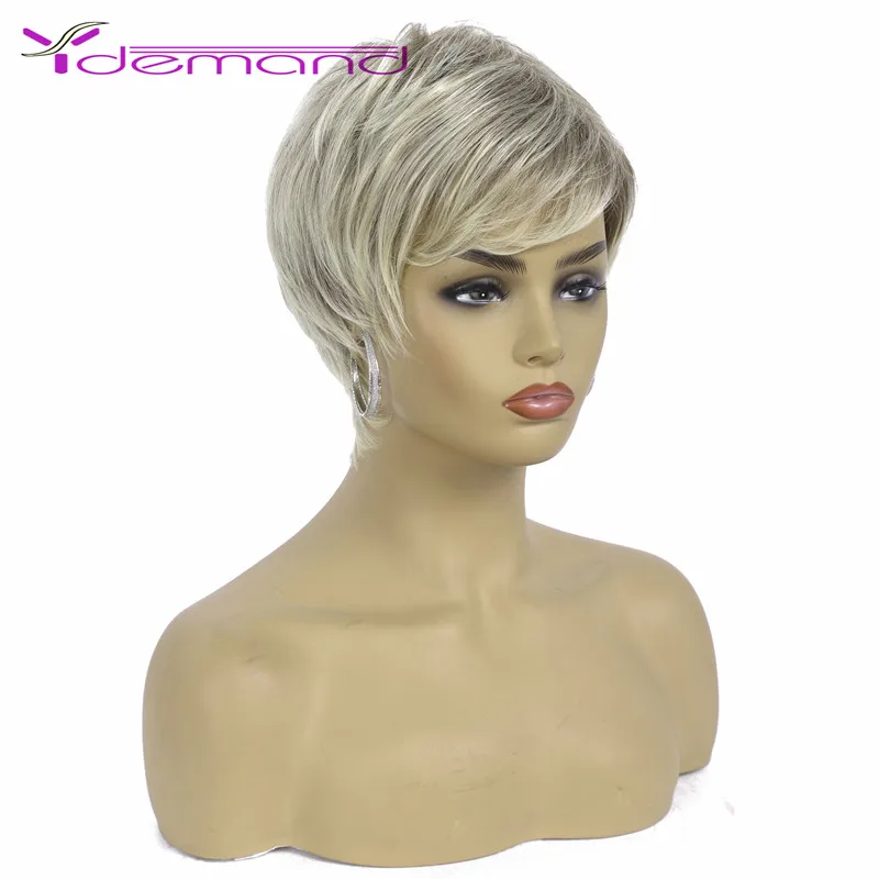 Y Demand Synthetic Blonde Wigs Pixie Cut Short Straight Wigs For Women Nature Daily Use Hairs