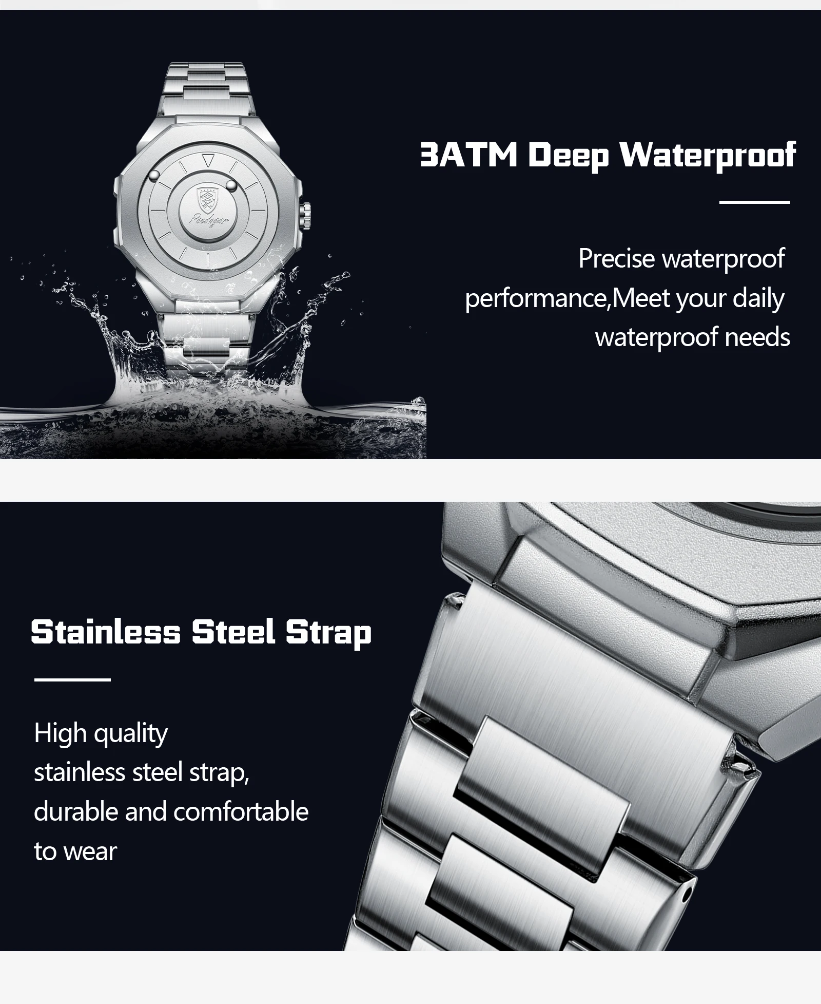 POEDAGAR Top-Mode Herren-Armbanduhr, wasserdicht, Edelstahl, Quarz, Herrenuhr, Business-Uhr mit großem Zifferblatt, Reloj Hombre – Detail 12