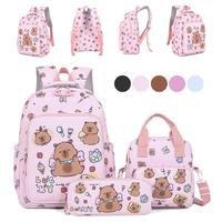 3Pcs/Set Kawaii Capybara Backpack Large Capacity Cartoon Teenager Fashion Nylon Lightweight Rucksack Set