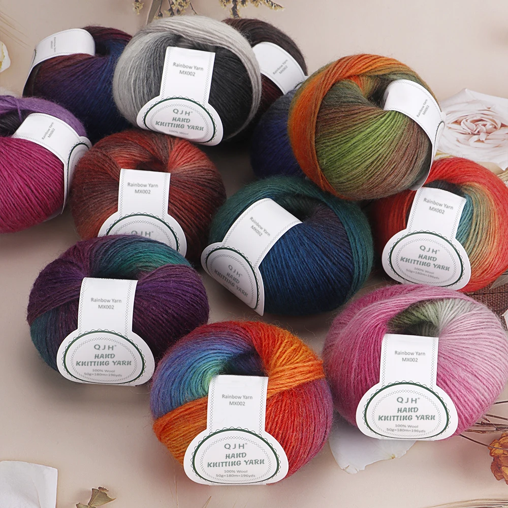 Luxury Worsted Rainbow Soft Icelandic Yarn, Wool Gradient Multi Color Yarn for Knitting/Crochet Total Length 180m (196yds, 50g)