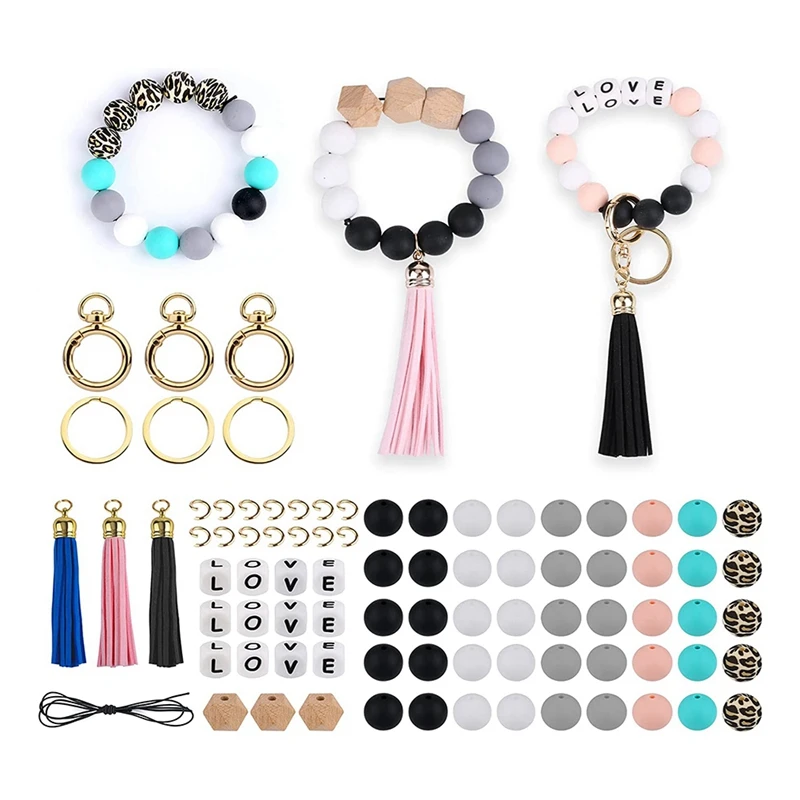 84Pcs Silicone Beads Making Kit Key Chain Accessories Bead For Key Chain Making DIY Craft