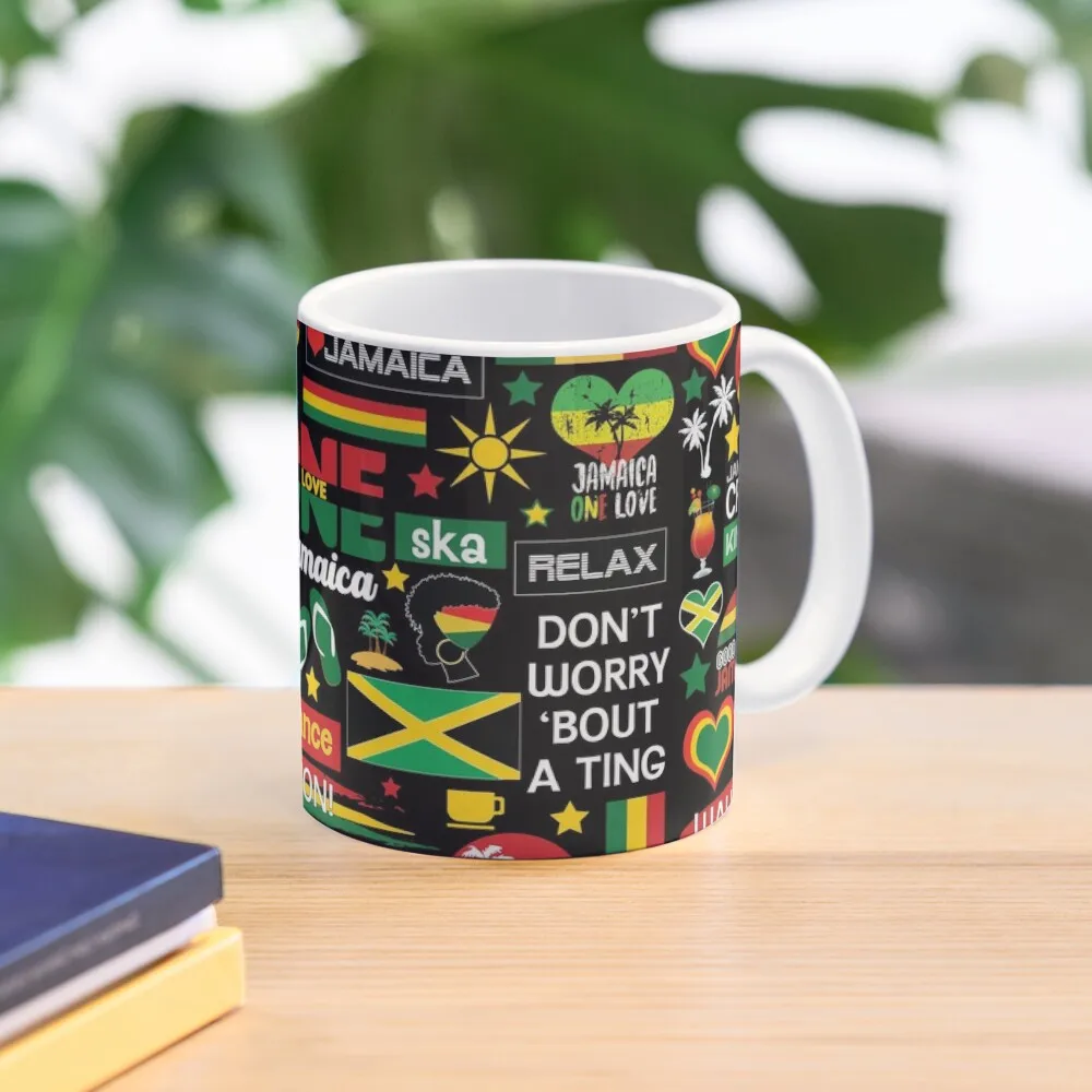 Jamaica One Love Culture Pattern Classic  Mug Picture Cup Handle Round Printed Simple Drinkware Image Photo Design Tea Coffee