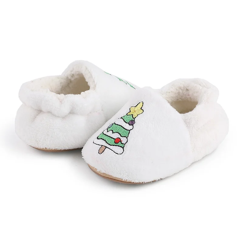 Baby Non-slip Floor Shoes Newborn Cute Warm Slipper With Soft Sole Toddler Christmas Tree Printed Walking Shoes