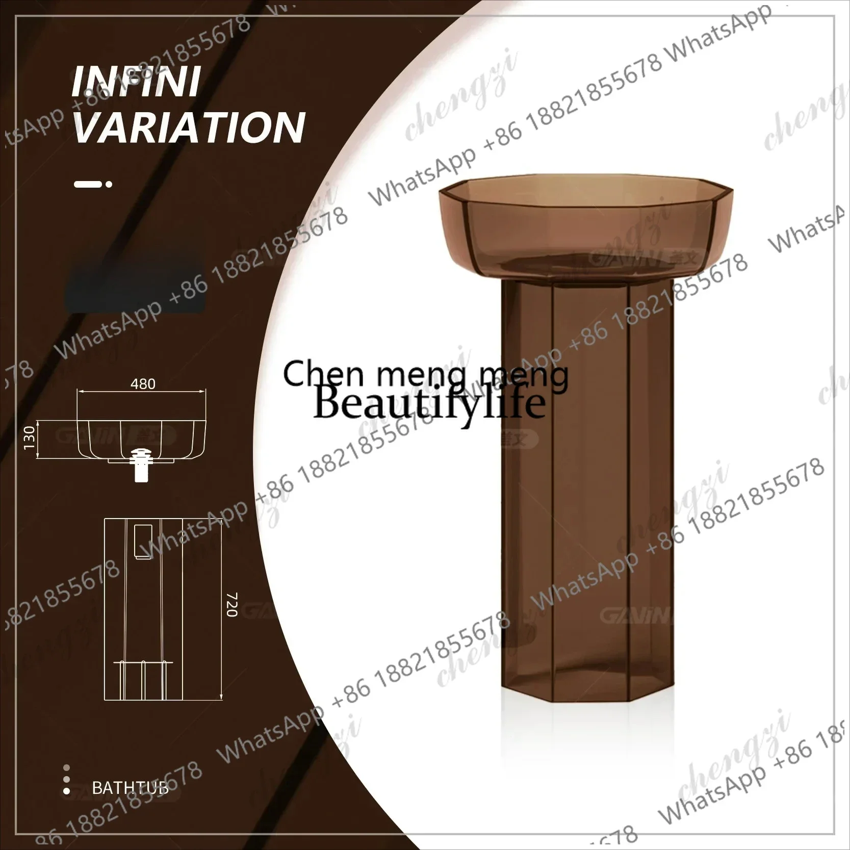 zHColumn Basin Floor-to-ceiling Color Wash Table Resin Transparent Hotel Wash Table Customization