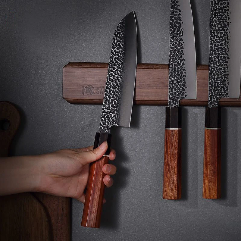 40 50cm Brand Magnetic Knife Holder Magnet Kitchen Knives Strip Acacia Wood Luxury Chef Cooking Knife Rack Storage Organizer