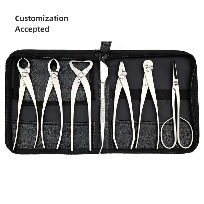 

7 Pieces Bonsai Tool Set in Great Quality Succulent Gardening Trimming Tools Set with PU Leather Bag