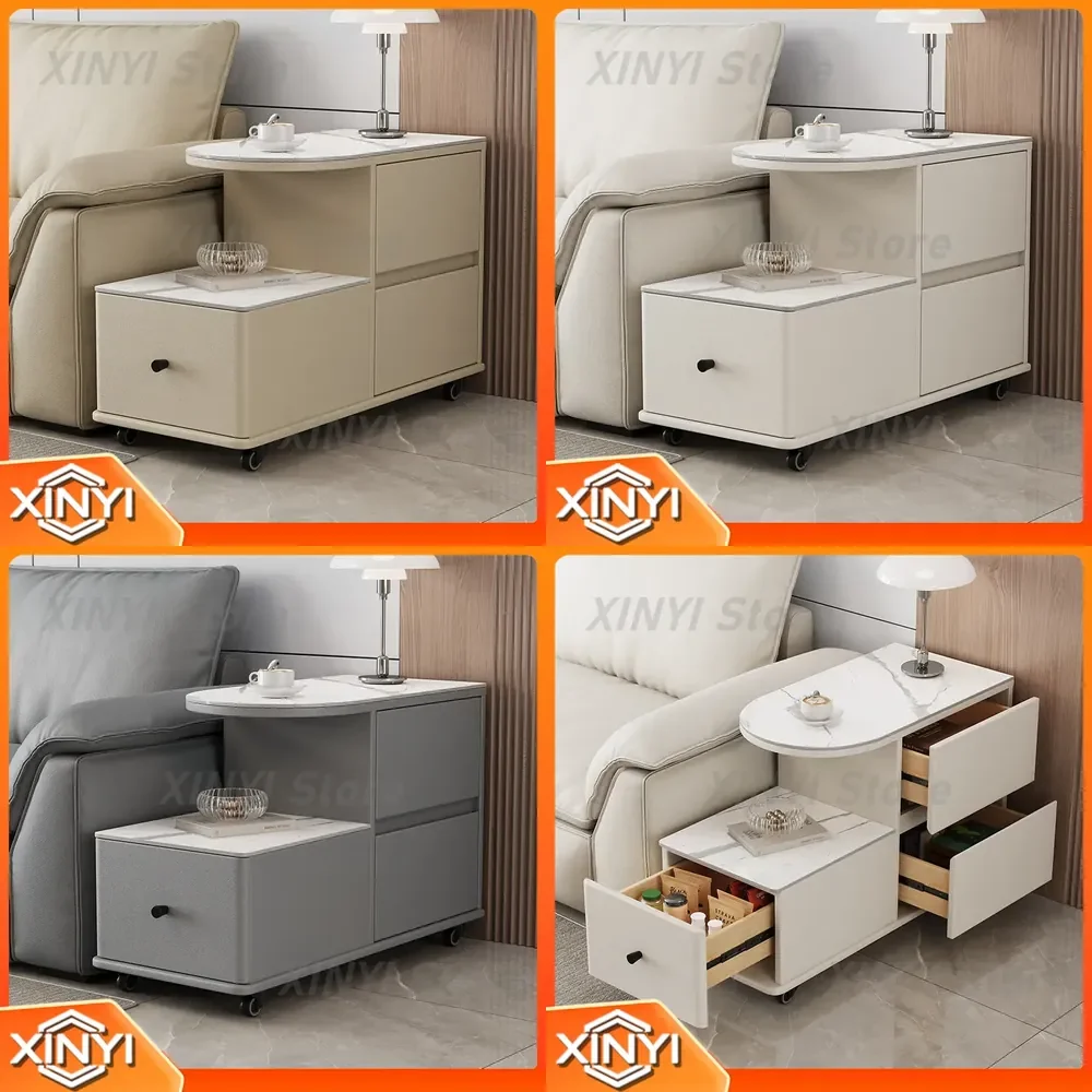 Movable Side Table for Sofa Living Room Light Luxury Narrow Cabinet Italian Style Creative High End Rock Slab Coffee Table