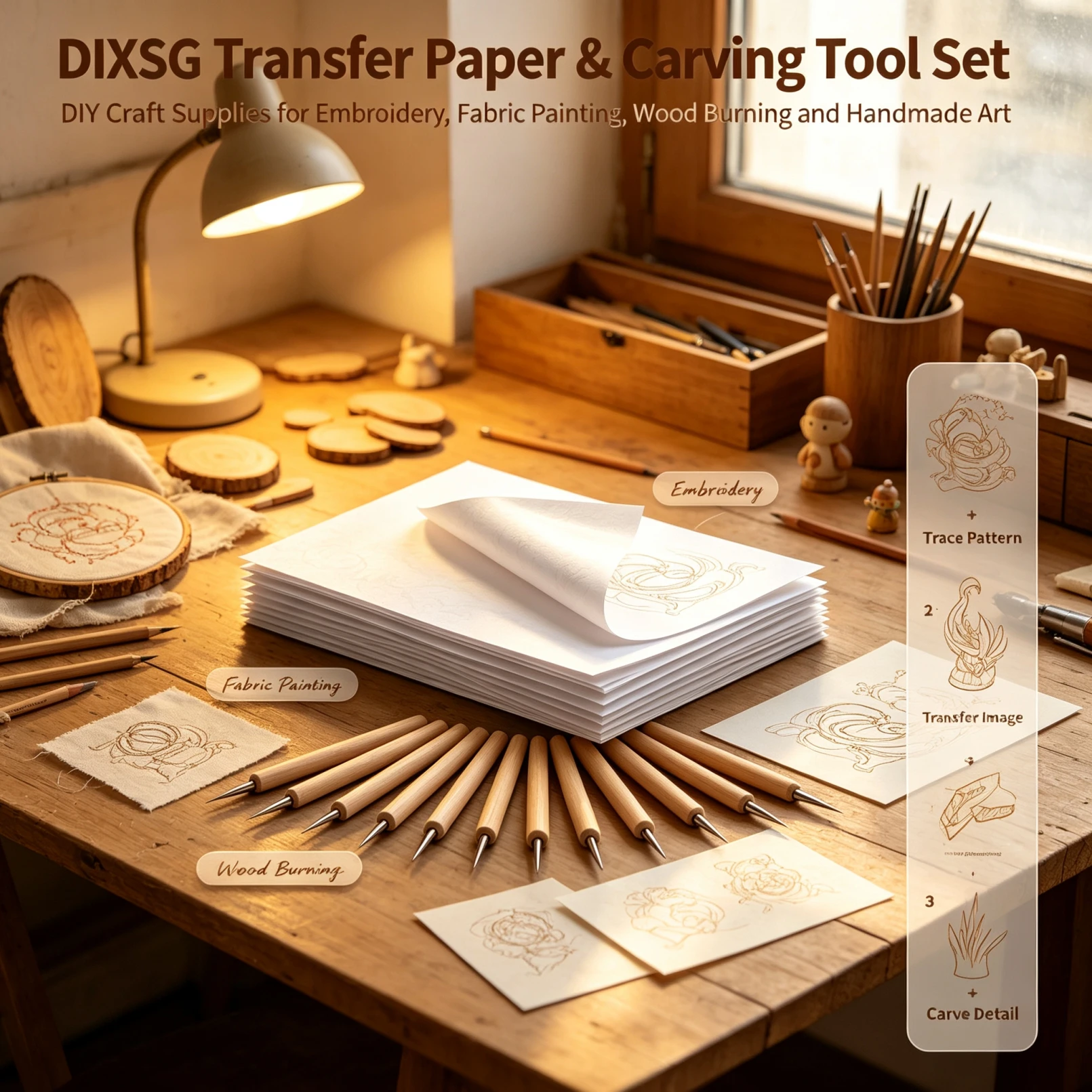 Kertas Transfer Karbon A4 DIXSG yang Dapat Digunakan Kembali dengan Pena Stylus Dotting untuk Menggambar DIY, Bordir, Transfer Kain, dan Kayu