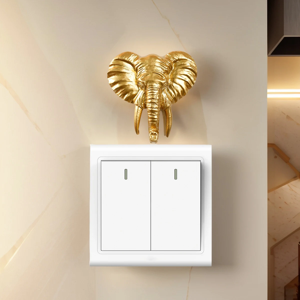 1PC, Resin Material, Golden Elephant Head, Lion Head Switch Decorative Sticker