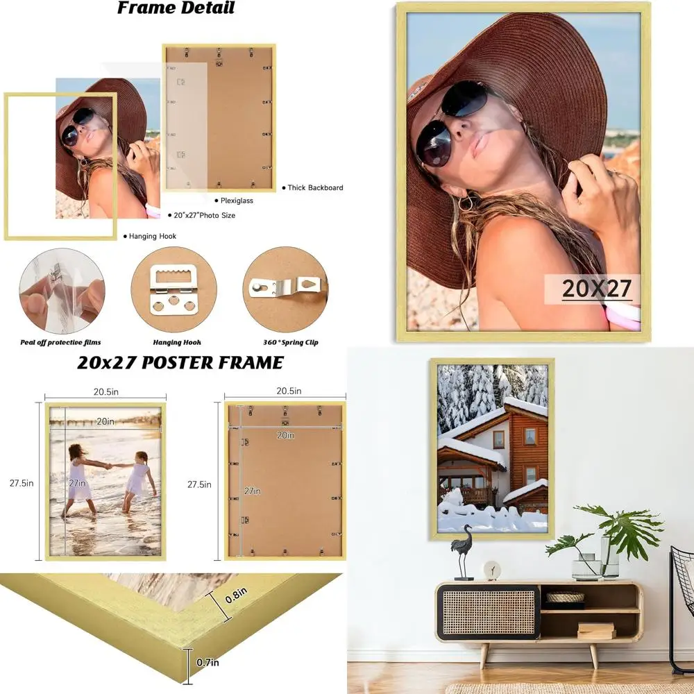 

Винтажная настенная рамка 20x27 для картин, фотографий и постеров с защитным стеклом - идеально подходит для галерей и в качестве подарка