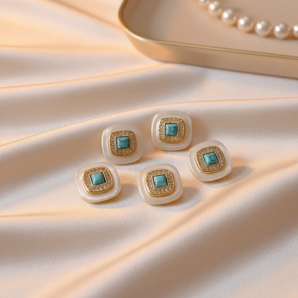 

Luxury Fashion 18K Gold Filled Synthetic Turquoise Shell of Mother Geometric Ear Stud Square Blue Stone Drop Earring Ins Jewelry
