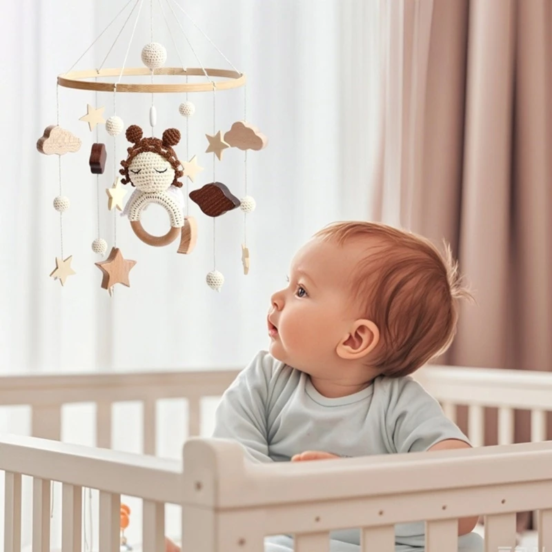 خشبية الكروشيه الملاك الحضانة المحمول شنقا قلادة لعبة طفل التعلم السمعي التطوير الحسي غرفة الحضانة الديكورات 15UB #2