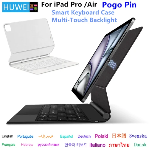 HUWEI Pogo Pin teclado mágico para iPad Pro 11 12,9 13 pulgadas M4 M3 M2 Air 5th 4th 6th 7th Gen funda inteligente multitáctil Folio