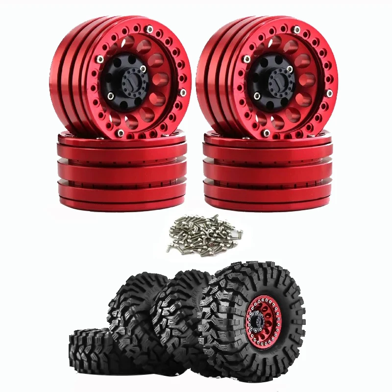 

4pcs 1.9 " Beadlock Wheel Rim Tire B13 Aluminum Alloy For 1/10 Axial SCX10 4WD 90046 90047 TRX4 D90 RC Rock Crawler Part