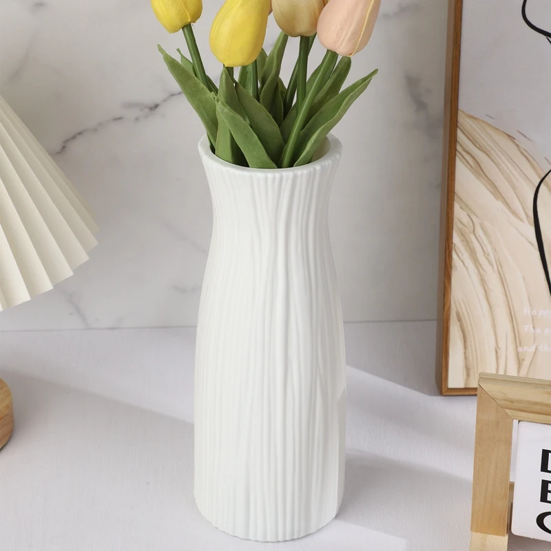 Plastic Vase White Imitation Ceramic Flower Pot Plants Basket Nordic Wedding Decorative Dining Table Bedroom Home for Decoration