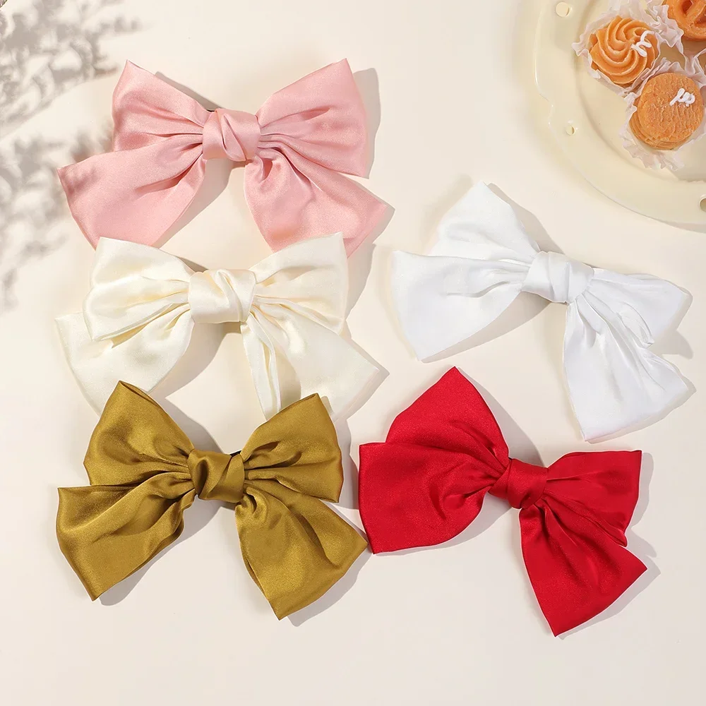 Fashion Solid Bowknot Satin Hairpin Elegant Bow Ribbon Hair Clip Korean Women Barrettes Girls Hair Accessories Ponytail Clip