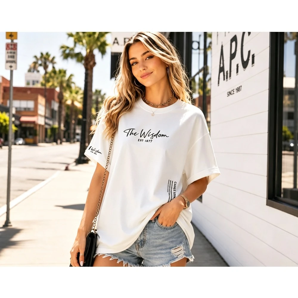 Men Oversized T‑Shirts The Wisdom EST 1877 Letter Print Short Sleeve Casual Loose Streetwear Tees Daily Wear Tops