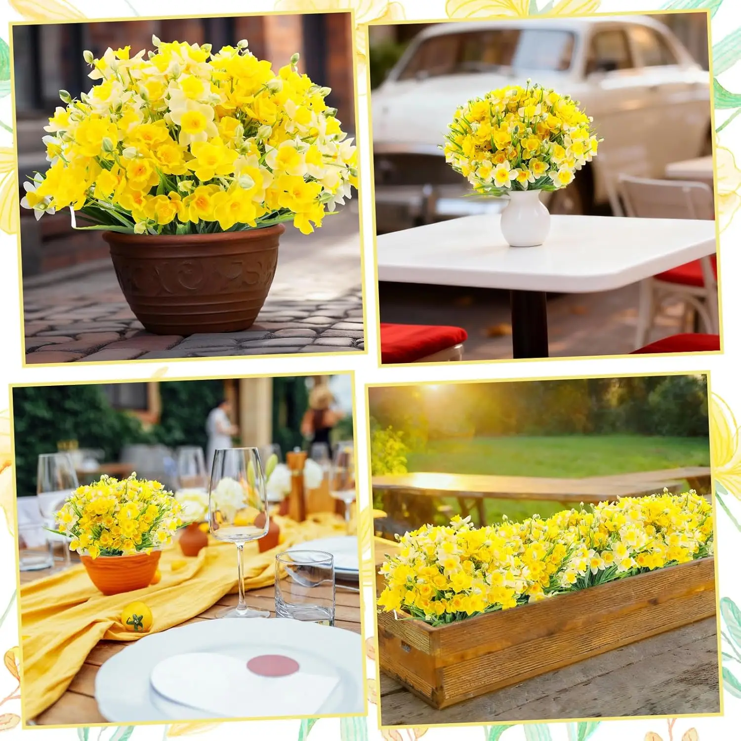 6 Stück Künstliche Blumen, Narzissen, Vase, Heimdekoration, Halloween, Herbstdekoration, Hochzeit, Garten, Rosenbogen, Girlande, Brautsträuße – Detail 3
