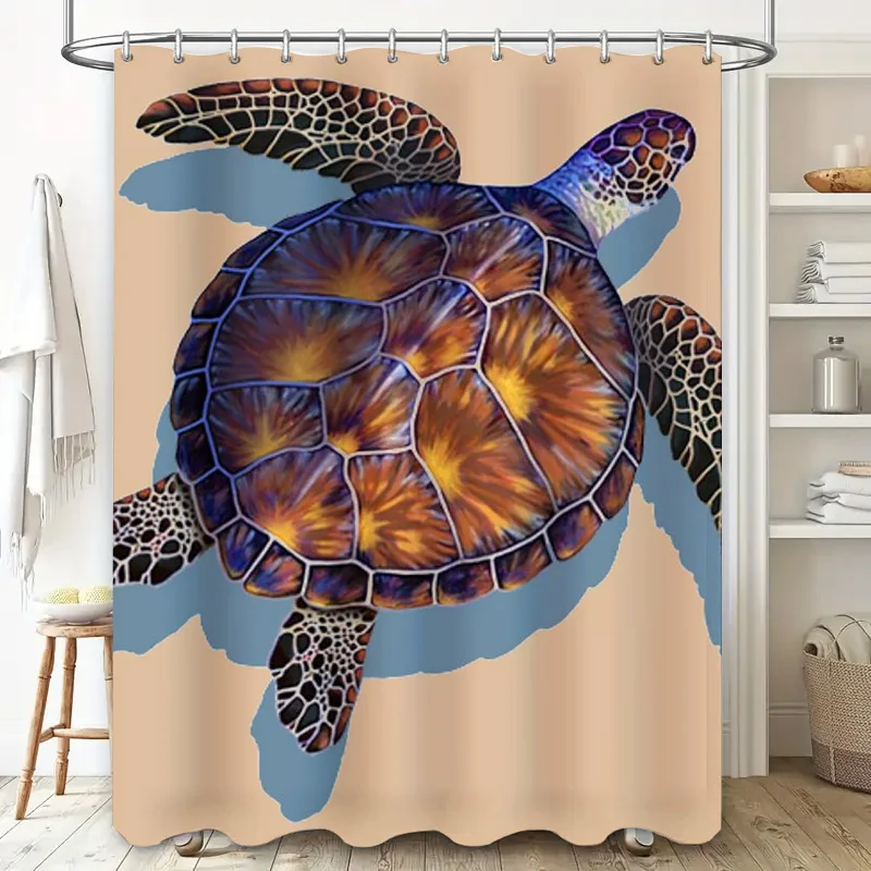 Beach-themed Bath Mat Set: Blue Ocean Turtle Shower Curtain with Vivid Colors for Bathroom Decorations Size 69x70 inches (L x W)
