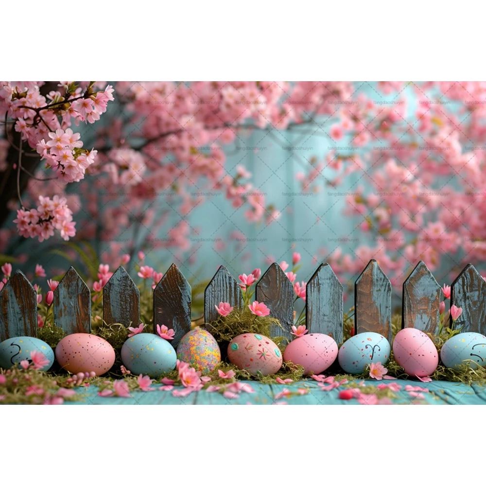 Spring Easter Photography Background Garden Blossom Fence Tulip Egg Party Backdrop Custom Photo Studio Decoration Photocall