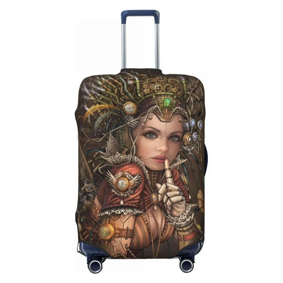 Silence Please Suitcase Cover Illustration Steampunk Femal Travel Holiday Practical Luggage Supplies Protection