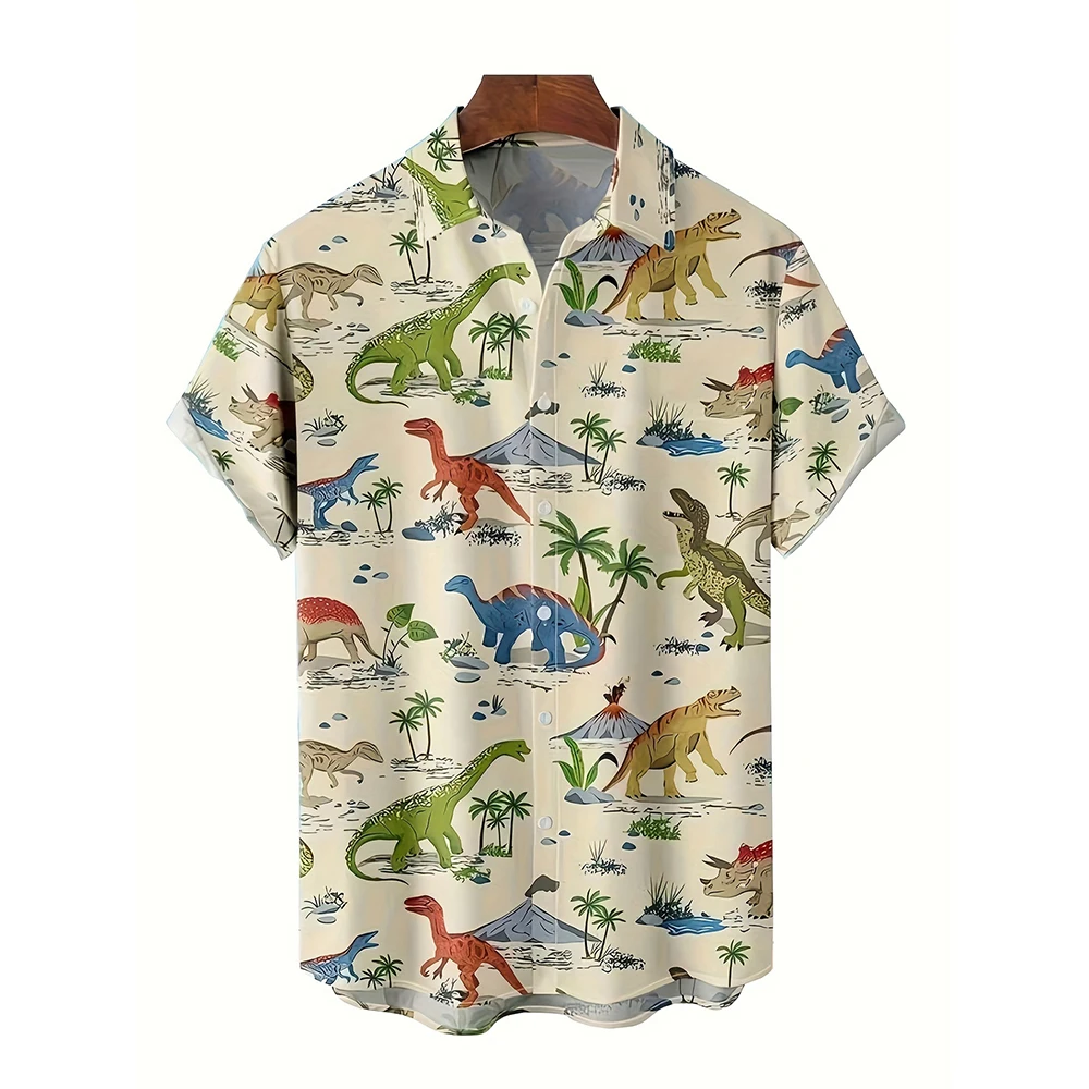 Camisas hawaianas con estampado 3D de dinosaurios para hombre y mujer, ropa de calle informal, Blusa de manga corta, Tops de verano