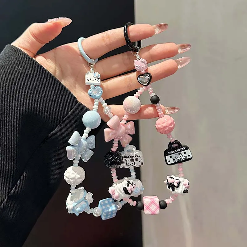 

New 3D cartoon anime KT cat bow mobile phone lanyard, phone case hanging chain, keychain, fashionable pendant, gift for friends