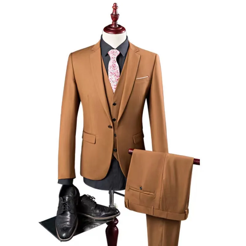 BK276Conjunto de traje de tres piezas para hombre, color ajustado, talla grande, conjunto de vestido de novia para novio