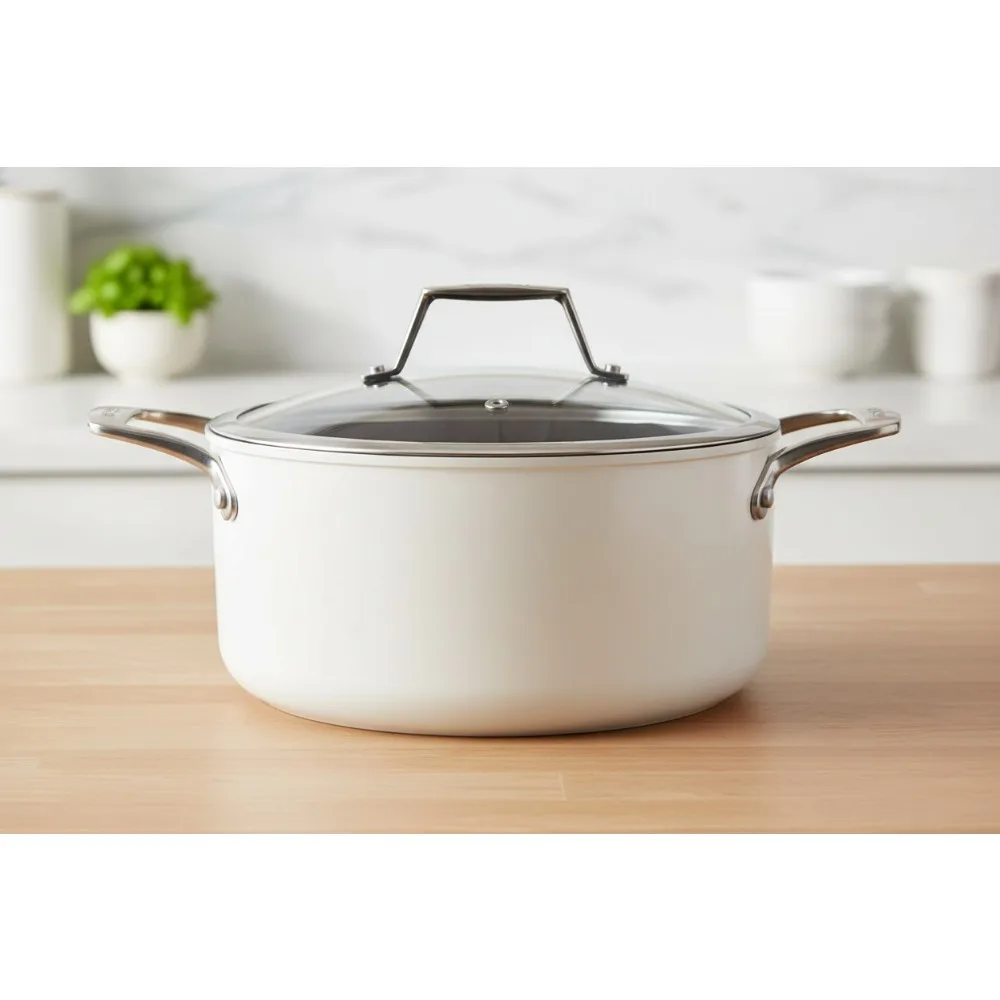 

5-Quart Ceramic Nonstick Soup Pot with Glass Lid, PFAS-Free & Oven Safe, Healthy Cooking for Families