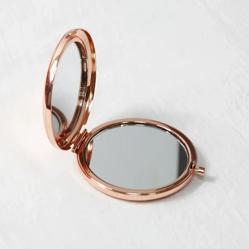 Tragbarer, zusammenklappbarer Make-up-Spiegel, hochwertiger doppelseitiger kompakter Handspiegel, Mini-Taschenspiegel in Roségold für Damen und Herren – Detail 7