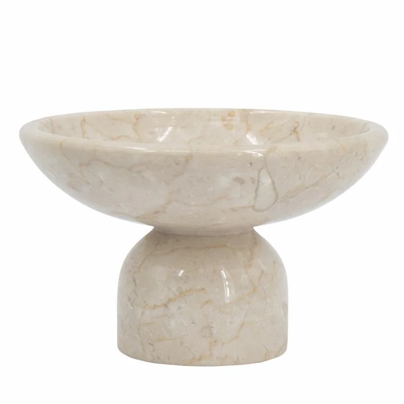

7x7x4 Inch Cream Round Marble Fruit Bowl on Pedestal