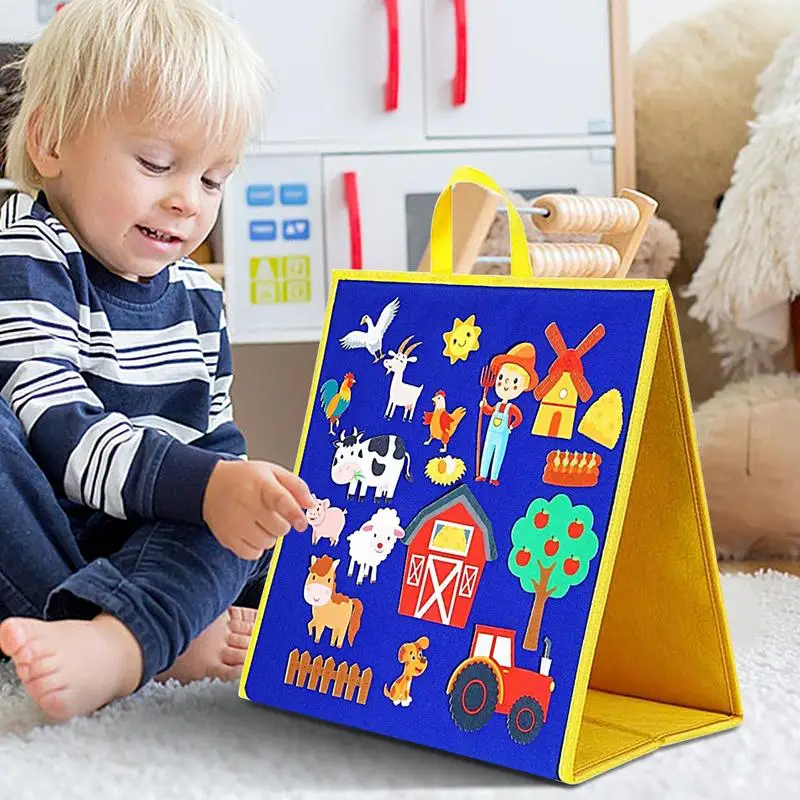 Planche en feutre pliable pour salle de classe, bricolage, ensembles d'histoires avec poignée, planche d'apprentissage pour enfants, aide pédagogique pour animaux de ferme océanique