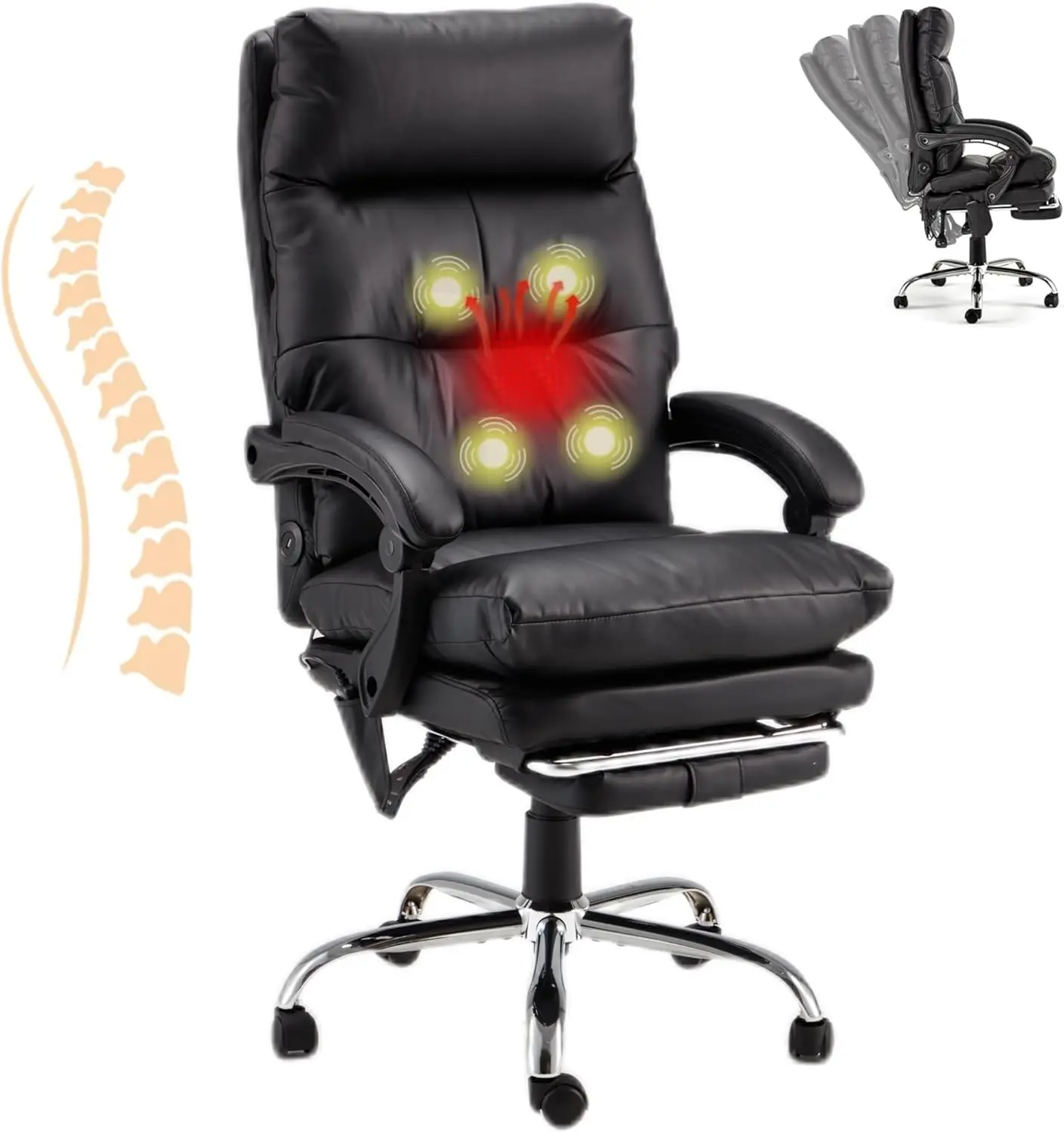 

Ergonomic Heated Reclining Office Chair With Usb Charging, 4-Point Vibration Massage, Adjustable Armrests, And Footrest –