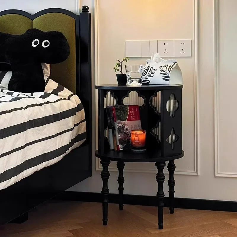 Solid wood bedside table, black modern simple storage cabinet, side cabinets, shelves
