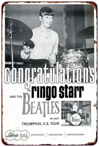 1964 Ringo Star Ludwig vintage look reproduction metal sign 8 x 12