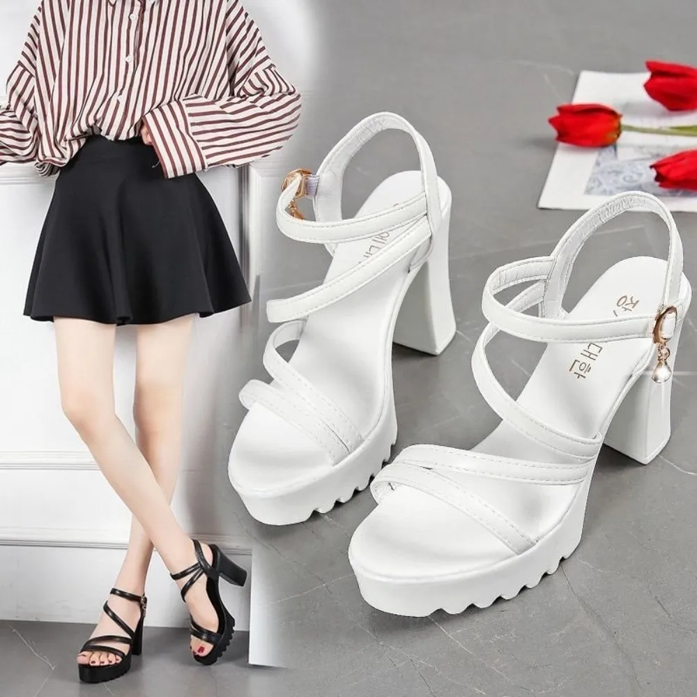 Chunky Heels Platform High Heels Open Toe Strappy Women's Sandals Versatile Height Increasing Platform Sandals for Party Wedding