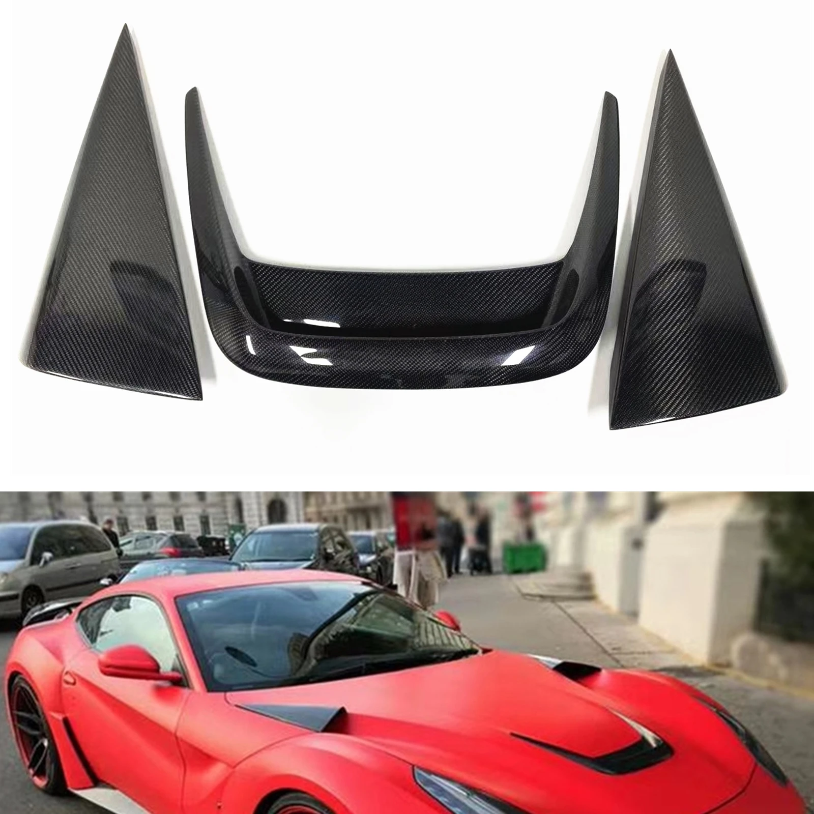 

Front Engine Hood Cover Air Outlet Vent Trim For Ferrari F12 Berlinetta 2012-2015 Real Dry Carbon Fiber Bonnet Scoop Duct Shell