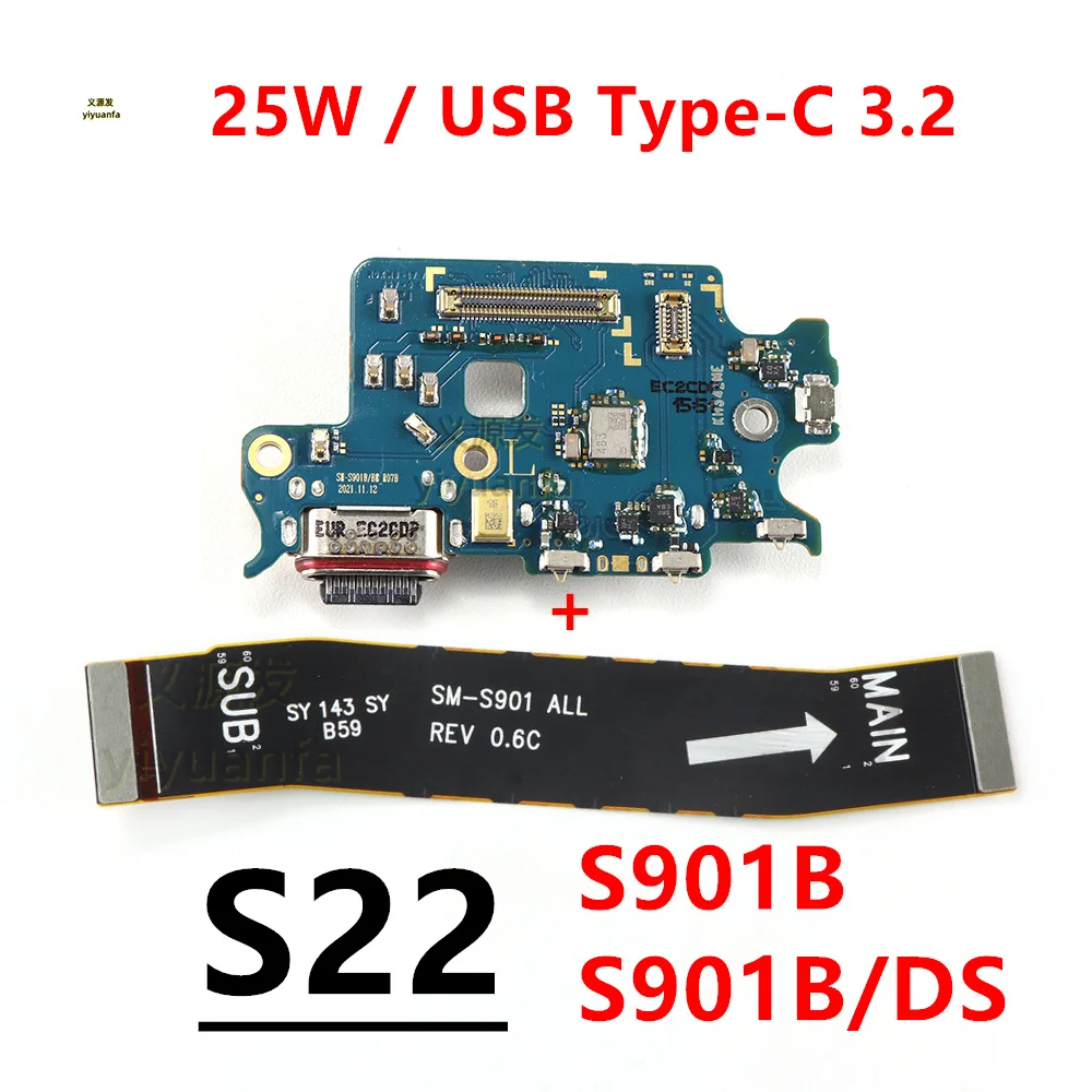 Do Samsung Galaxy S22 5G SM-S901B S901B/DS USB Type-C 25W Szybka ładowarka Port ładowania Złącze stacji dokującej Mikrofon Płyta główna Flex
