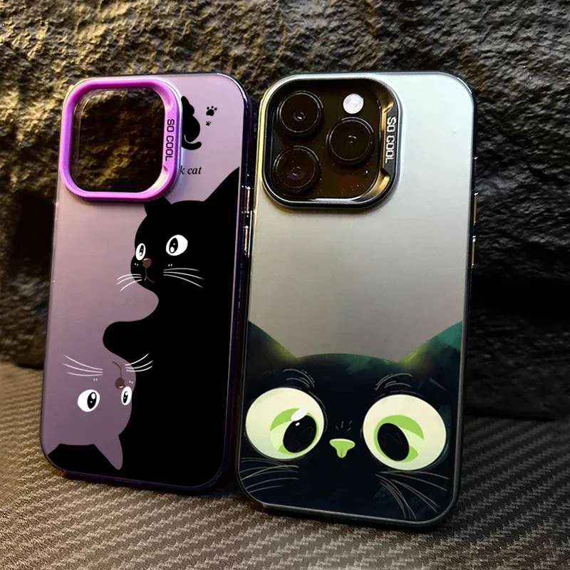 Funda sencilla de moda para iPhone, carcasa suave con diseño de gato blanco y negro, para modelos 16, 15, 14, 13, 12, 11 Pro, XR, XS Max, 7, 8 Plus, Y2K