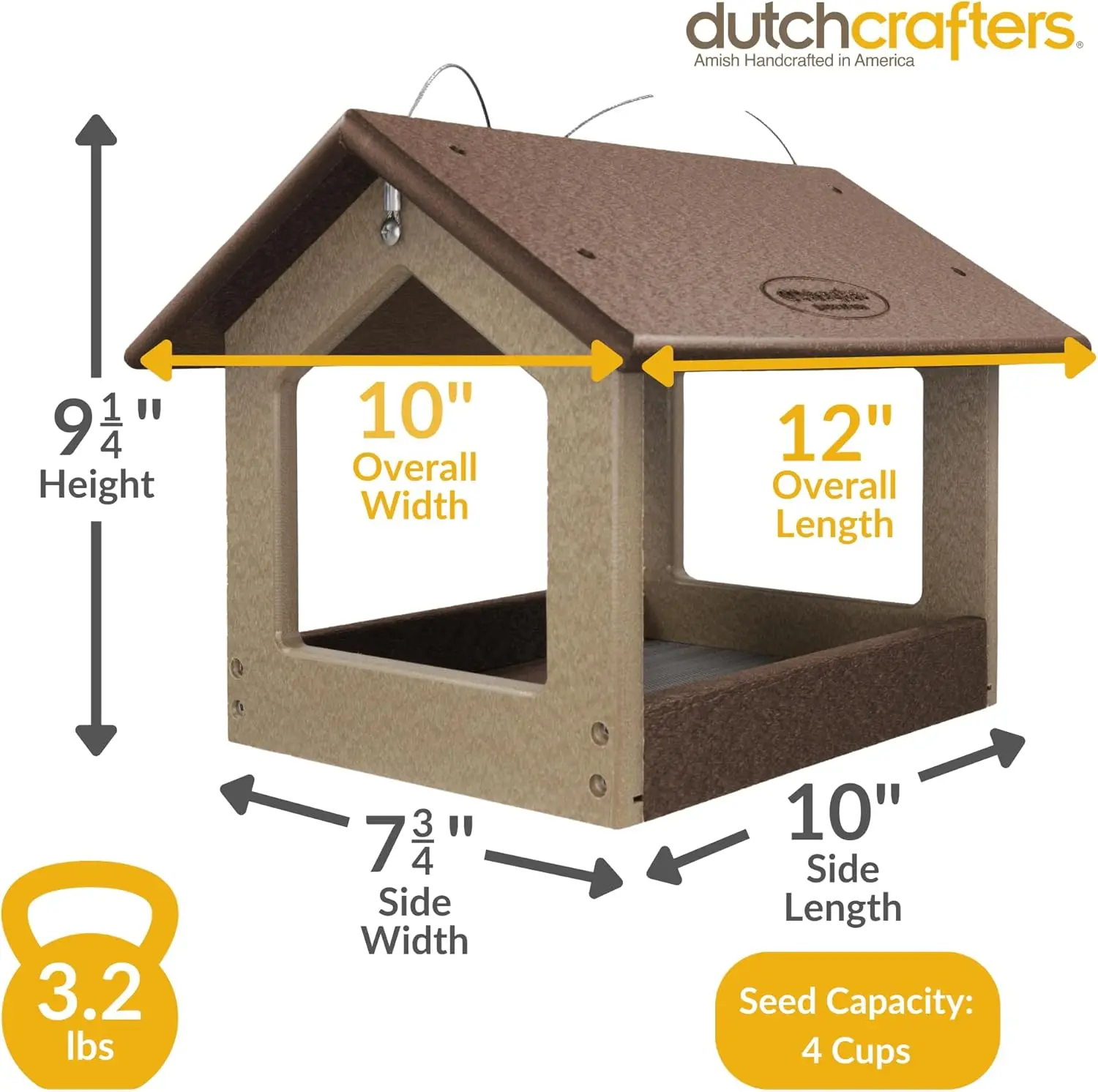 Made Recycled Plastic Large Hanging Modern Fly Through Covered Roof Open Platform Tray Bird Feeder for Outdoors, Garden