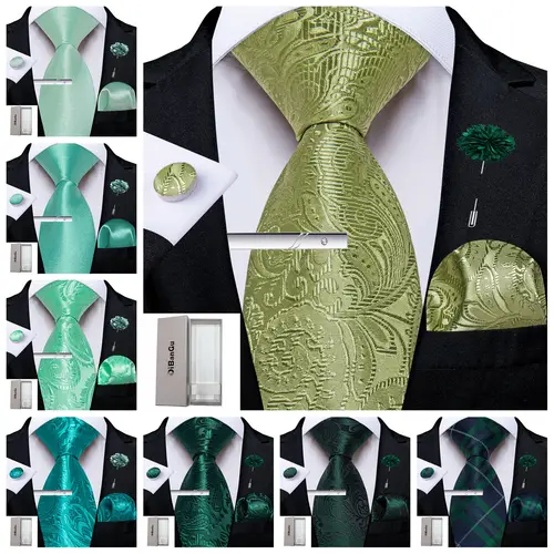 Corbatas verdes para hombre, corbatas florales de seda lisa de lujo, corbata Formal de negocios de 150cm, gemelos cuadrados de bolsillo, accesorios para trajes