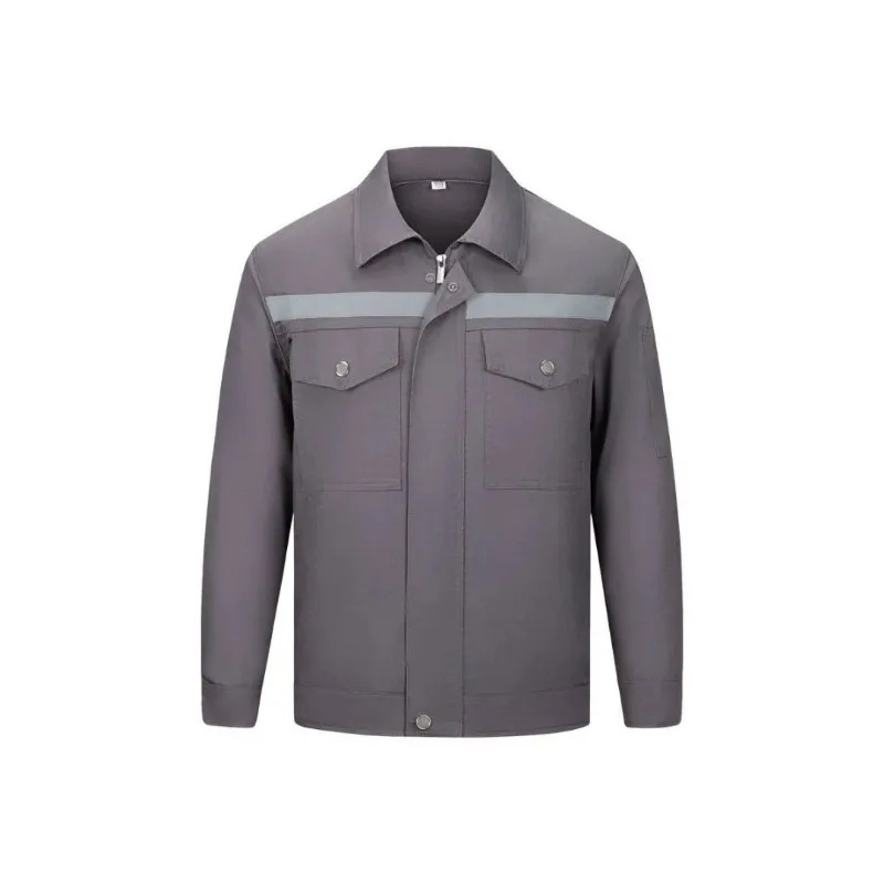 

Men's Gray Workwear Jacket Long Sleeve Reflective Strip Pocket Detail Utility Casual Coat