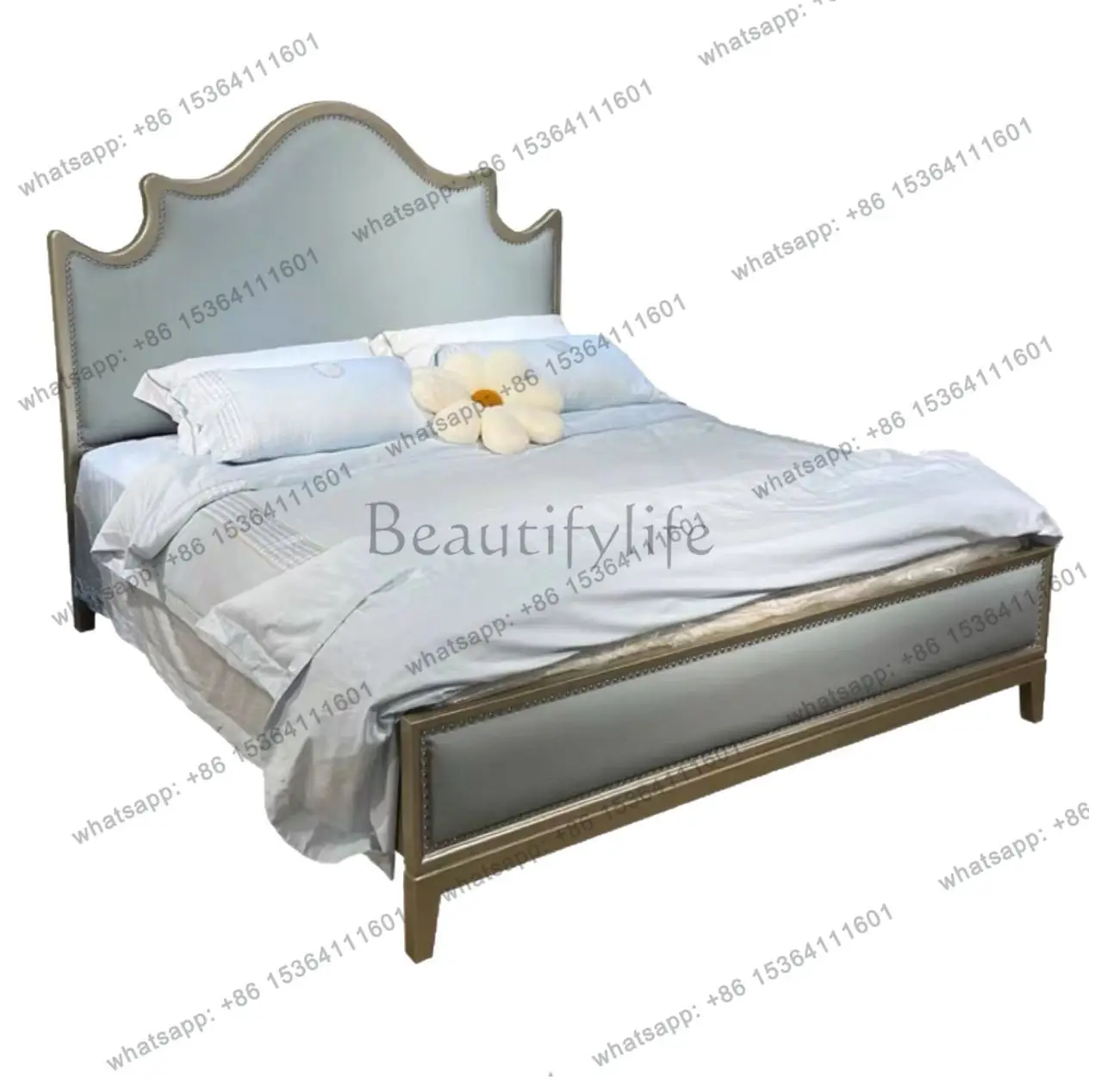 

American light luxury modern simple double bed cream wind soft bag leather
