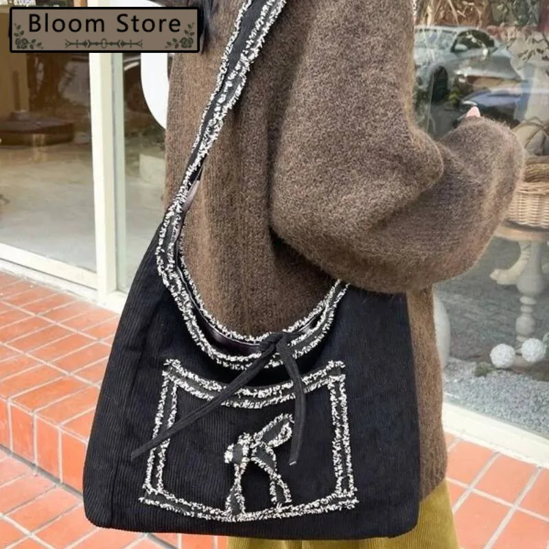 

Vintage Streetwear Grunge Shoulder Bags Y2k Aesthetic Bow Women's Handbags Korea Simple Casual Underarm Bag Japanese Chic