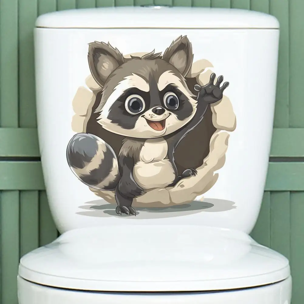 Traces-free Wall Sticker Raccoon Toilet Sticker Waterproof Pvc Wall Art Decal for Bathroom Room Removable Self-adhesive