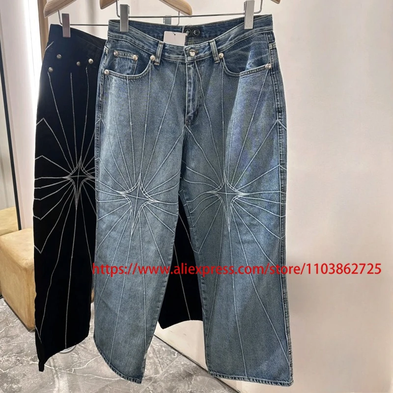 

2025 THUG CLUB Jeans Street Trend Metal Logo Reticulation Embroidery Casual Thug Club Denim Straight-leg Pants