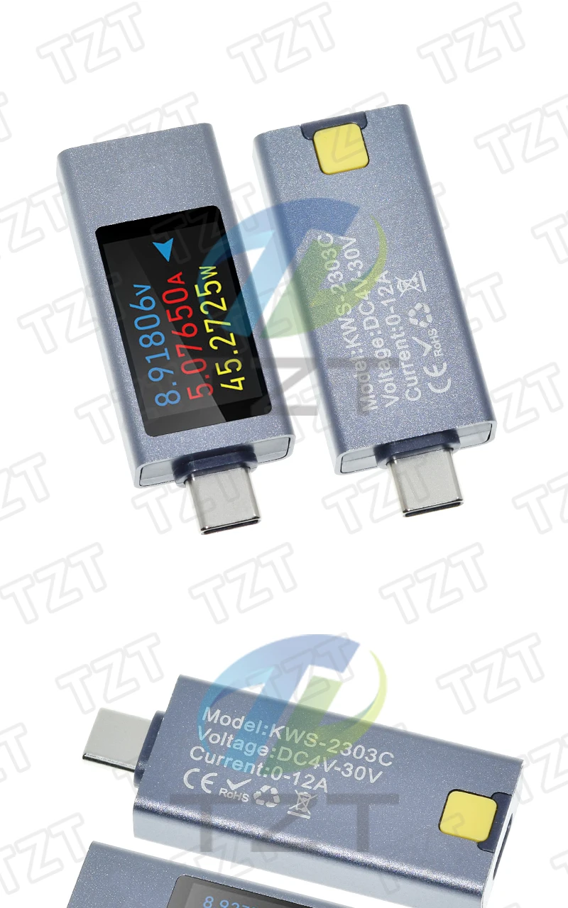 KWS-2303C Multifunktions-Digitalanzeige DC-Spannungsmesser Amperemeter Leistungsmesser Typ-C Handy-Ladetester DC 4-30V 0-12A – Detail 10